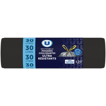 U Sacs poubelle ultra résistant 100% recyclé liens coulissants - 30L -x20