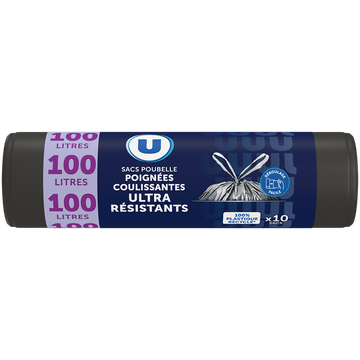 U Sacs poubelle ultra résistants 100% recyclé liens coulissants - 100L -x10