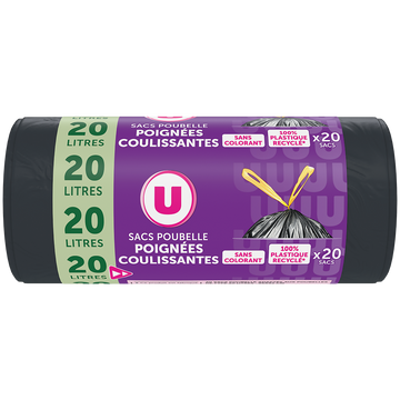 U Sac poubelle 100% recyclés liens coulissants - 20L - x20