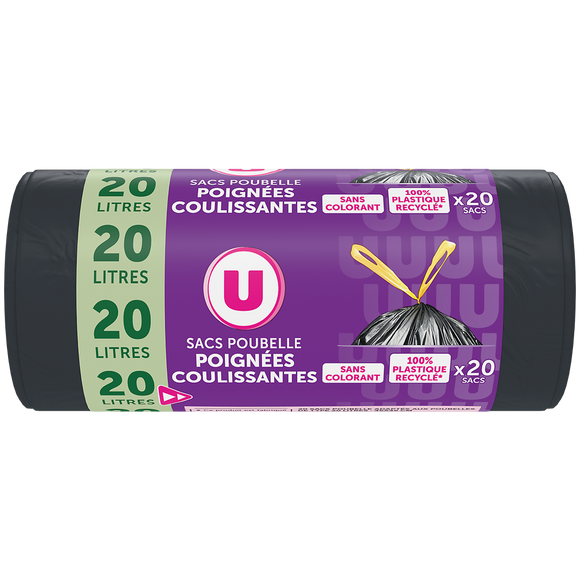 U Sac poubelle 100% recyclés liens coulissants - 20L - x20