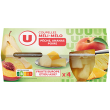 U Coupelles Méli mélo de fruits à la pêche, poire et ananas 4x65g