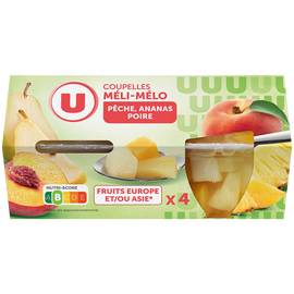 U Coupelles Méli mélo de fruits à la pêche, poire et ananas  4x65g