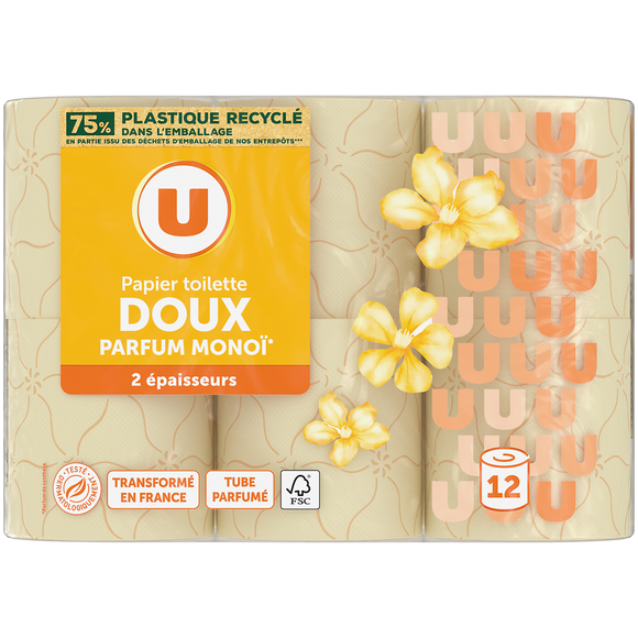U Papier toilette 2 plis parfumé monoï des îles 12 rouleaux