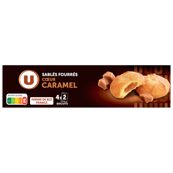 U Biscuits sablés pur beurre fourré au caramel paquet de 100g