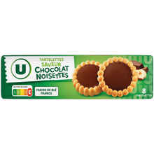 U Tartelettes rondes saveur chocolat noisettes, x8, 150g