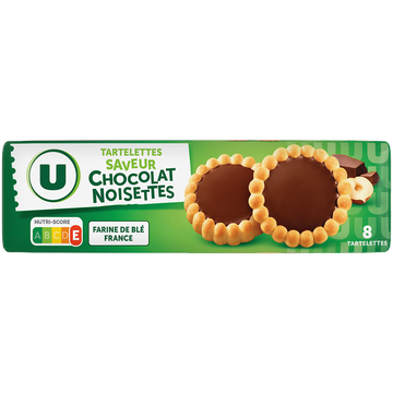 U Tartelettes rondes saveur chocolat noisettes, x8, 150g
