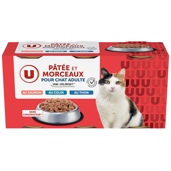 U Pâtée & mcx saumon MSC,thon MSC,colin MSC pour chat - 3x400g