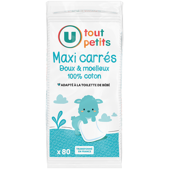 U TOUT PETITS Cotons U TOUT PETITS maxi carrés bébé x80