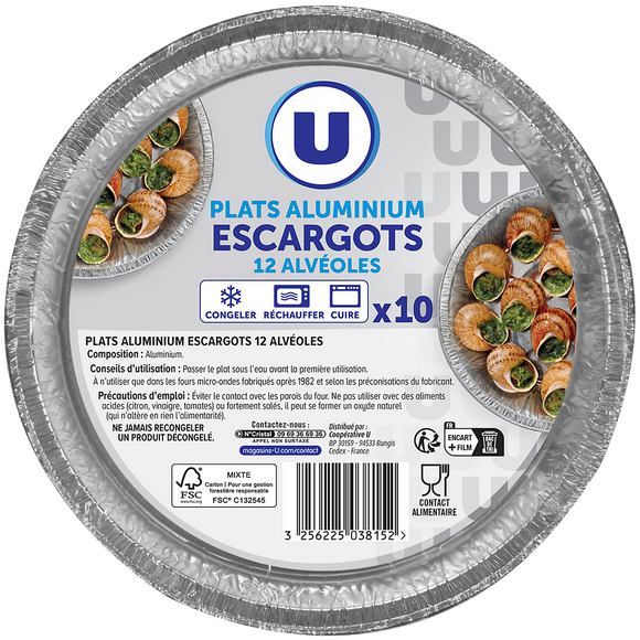 U Plats aluminium escargots 12 alvéoles x10