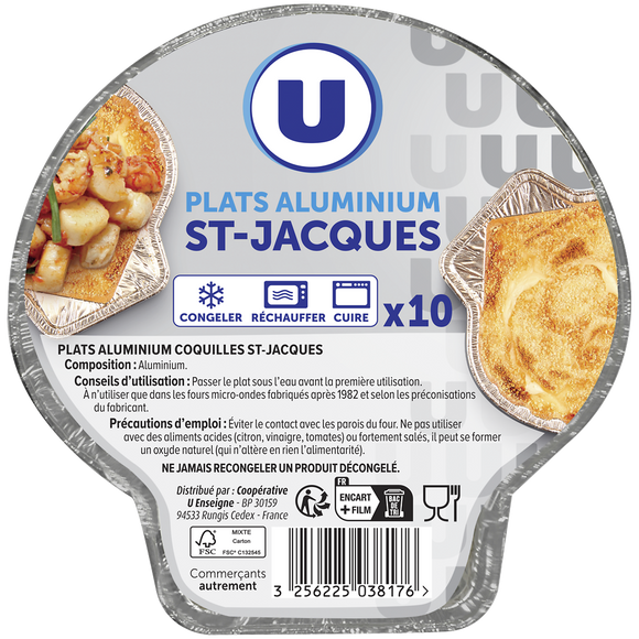 U Plats aluminium coquilles St-Jacques  x10