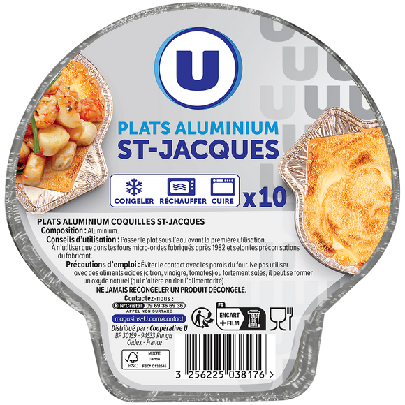 U Plats aluminium coquilles St-Jacques x10