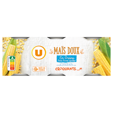 U Maïs doux en grains sans sucre ajouté - 3 boîtes de 140g