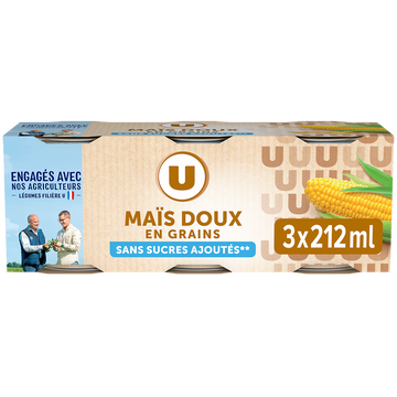U Maïs doux en grains sans sucre ajouté - 3 boîtes de 140g