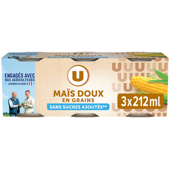 U Maïs doux en grains sans sucre ajouté - 3 boîtes de 140g
