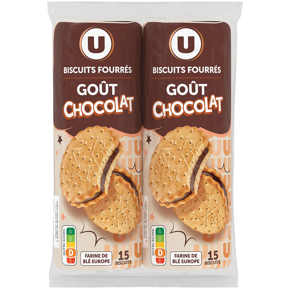 U Gâteaux Goûters ronds fourrés au chocolat 2 paquets de 600g