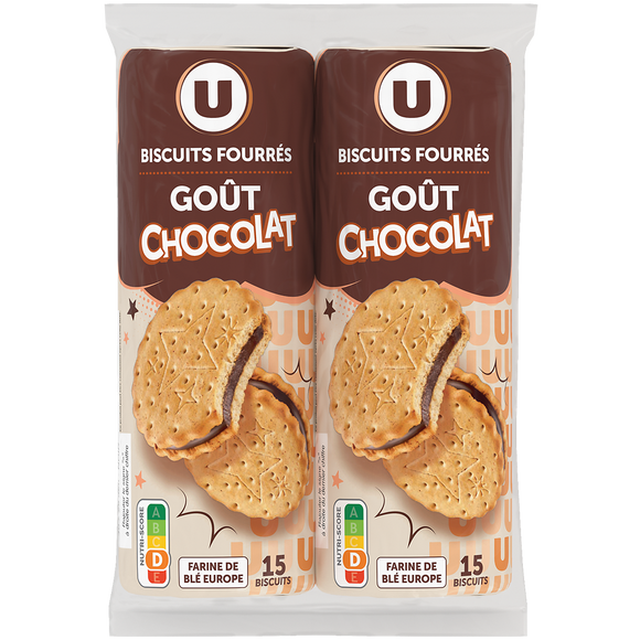 U Gâteaux Goûters ronds fourrés au chocolat 2 paquets de 600g