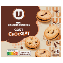 U Mini biscuits fourrés ronds parfum chocolat 4x6, 168g