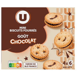 U Mini biscuits fourrés ronds parfum chocolat 4x6, 168g