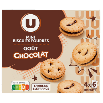 U Mini biscuits fourrés ronds parfum chocolat 4x6, 168g