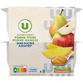 U Dessert fruitier coupelle 4 pommes-poires 4 pommes-mangues sans sucreajouté8x100g