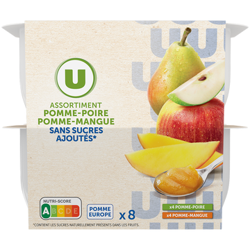 U Dessert fruitier coupelle 4 pommes-poires 4 pommes-mangues sans sucreajouté8x100g
