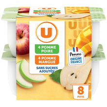 U Dessert fruitier coupelle 4 pommes-poires 4 pommes-mangues sans sucreajouté8x100g
