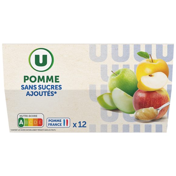 U Dessert fruitier coupelle pomme sans sucre ajouté 12x100g