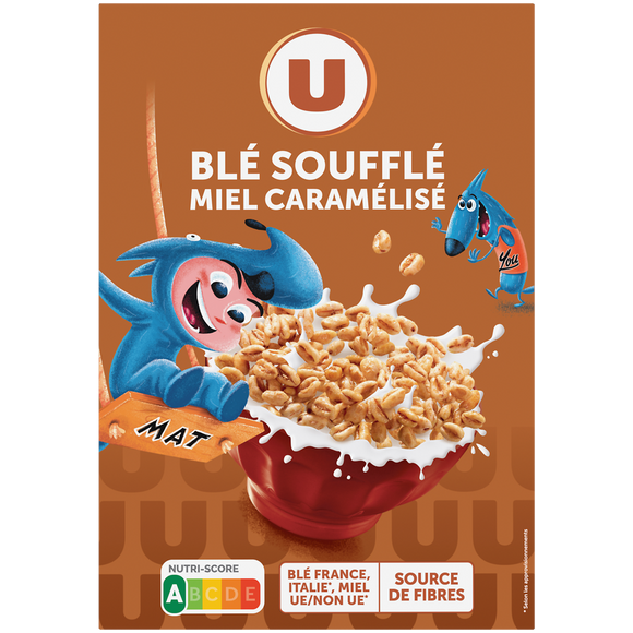 U Céréales blé soufflé miel caramélisé U, paquet de 375g