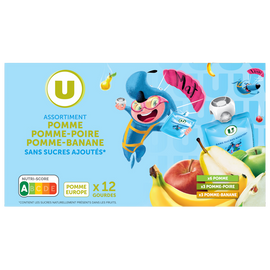 U MAT ET LOU Gourdes dessert fruitier pomme-pomme poire pomme-banane sans sucre ajouté 12x90g