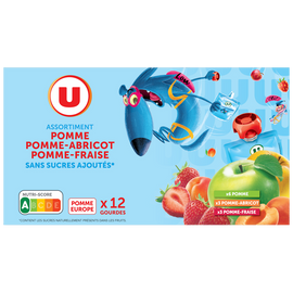 U Gourdes dessert fruitier pomme-pomme abricot pomme-fraise sans sucre ajouté 12x90g