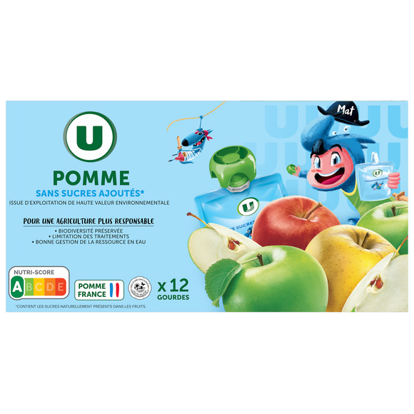 U Gourdes dessert fruitier à la pomme sans sucre ajouté 12x90g