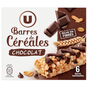 U Barre de Céréales riz et blé complet chocolat  x6  -  126g