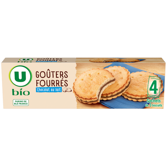 U BIO Gâteaux Goûters bio fourrés chocolat au lait 185g