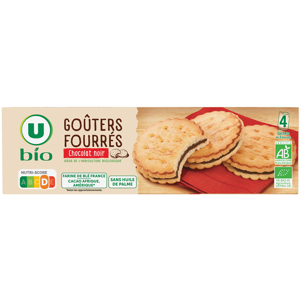 U BIO Gâteaux Goûters bio fourrés au chocolat noir 185g