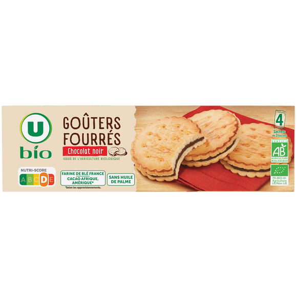 U BIO Gâteaux Goûters bio fourrés au chocolat noir 185g