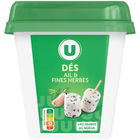 U Spécialité fromagère au lait pasteurisé dés de salade ail et fines herbes 33% de MG, 120g