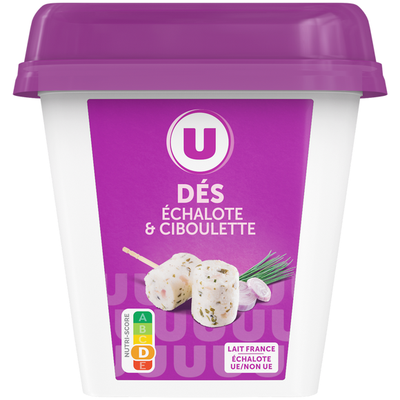 U Spécialité fromagère au lait pasteurisé dés de salade échalote ciboulette, 32% de MG, pot de 120g