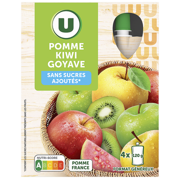 U Gourdes dessert fruitier pomme kiwi goyave sans sucre ajouté 4x120g