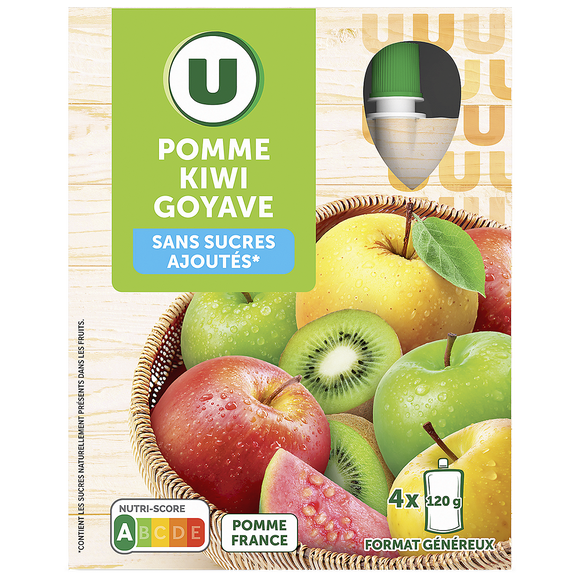 U Gourdes dessert fruitier pomme kiwi goyave sans sucre ajouté 4x120g