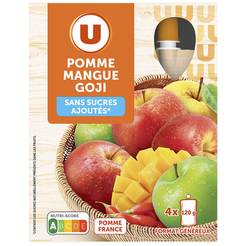 U Gourdes dessert fruitier pomme mangue goji sans sucre ajouté 4x120g