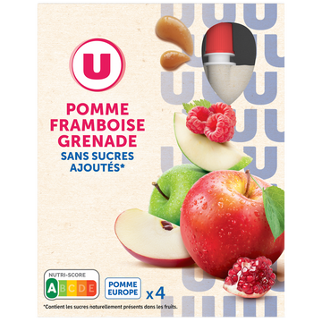 U Gourdes dessert fruitier pomme framboise grenade sans sucre ajouté 4x120g