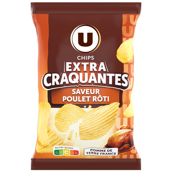 U Chips extra craquantes saveur poulet rôti - paquet 135G