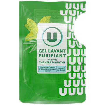 U Gel lavant purifiant thé menthe, recharge 250ml