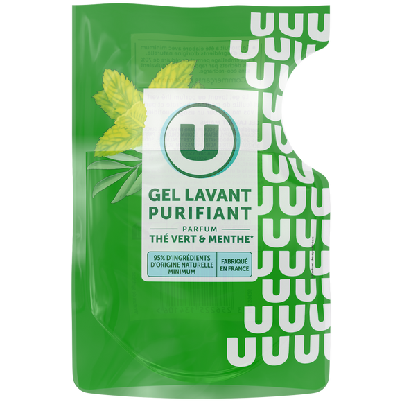 U Gel lavant purifiant thé menthe, recharge 250ml