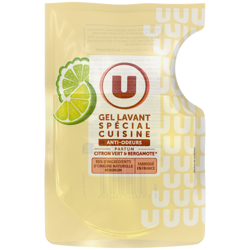 U Gel lavant cuisine citron bergamote, recharge 250ml