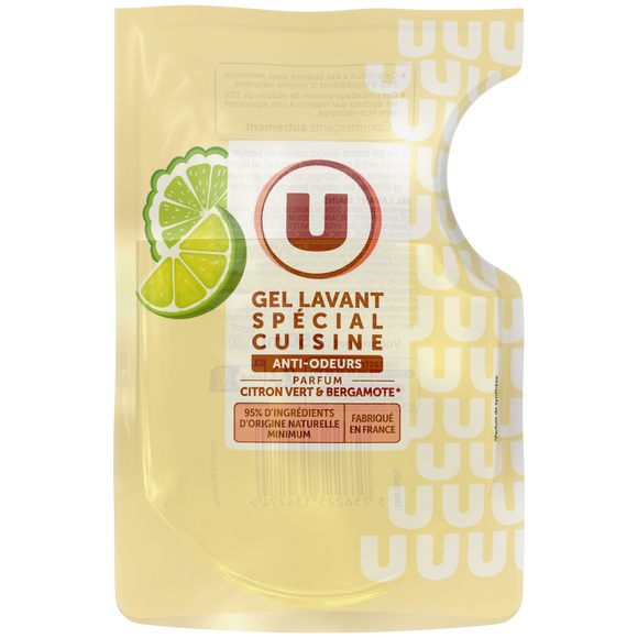 U Gel lavant cuisine citron bergamote, recharge 250ml
