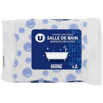 U Éponges grattantes végétales blanc décorées pour salle de bain  x2