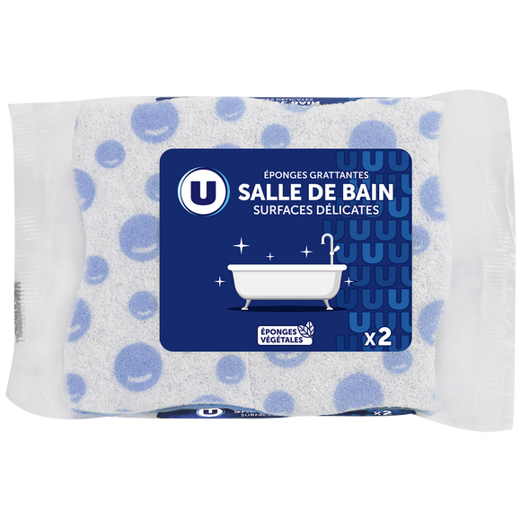 U Éponges grattantes végétales blanc décorées pour salle de bain  x2