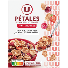 U Céréales Pétales de riz et blé orge avec fruits rouges  boîte de 300g