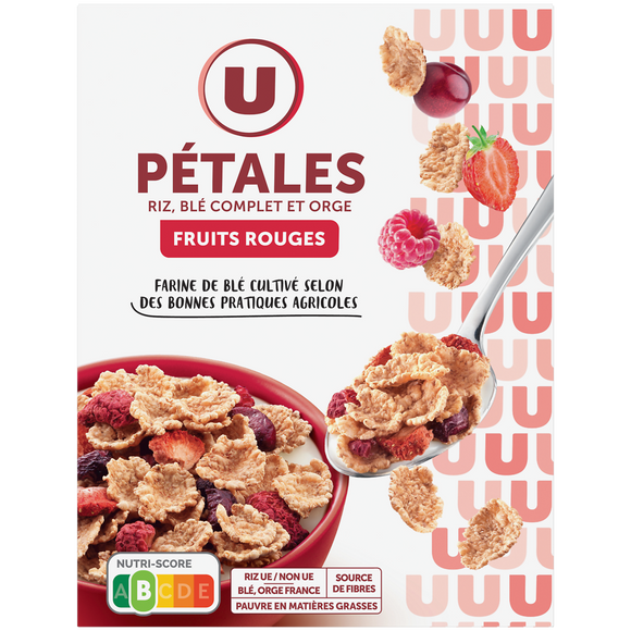 U Céréales Pétales de riz et blé orge avec fruits rouges  boîte de 300g